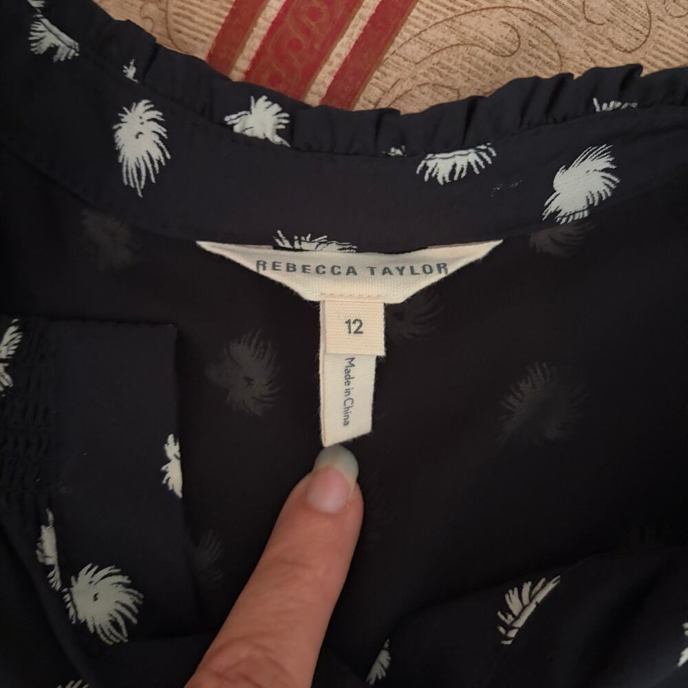 Rebecca Taylor Dandelion-Print Silk Shirtdress Black Size 12 - Picture 8 of 9